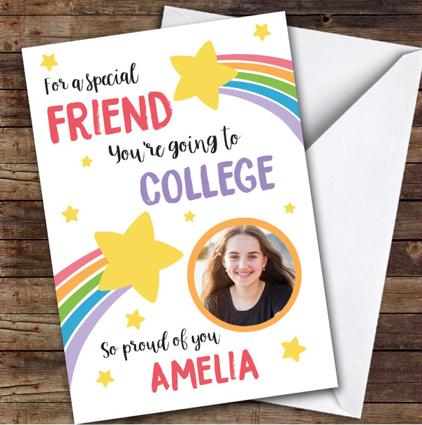 Personalized Off To College Card For Friend Photo Rainbow Star