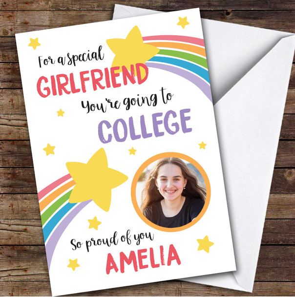 Personalized Off To College Card For Girlfriend Photo Rainbow Star