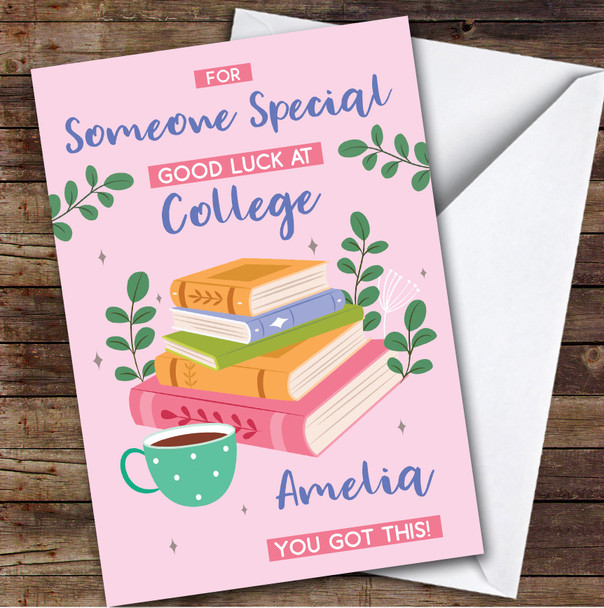 Personalized Off To College Card For Someone Special Books Mug Pink