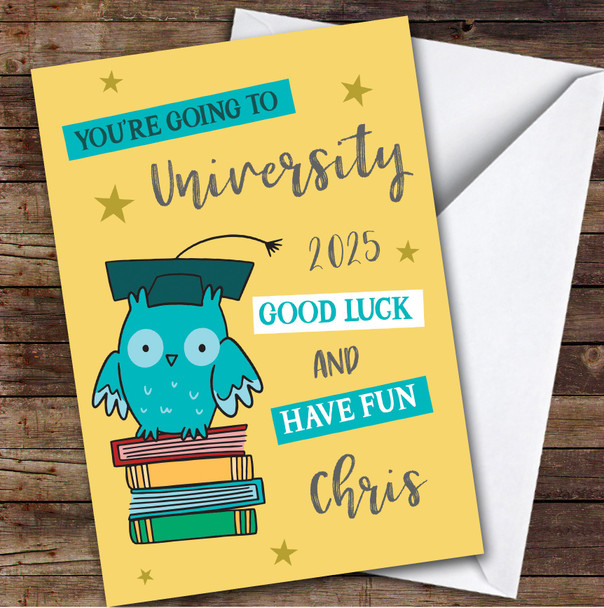 Personalized Off To University Card For Anyone Blue Owl
