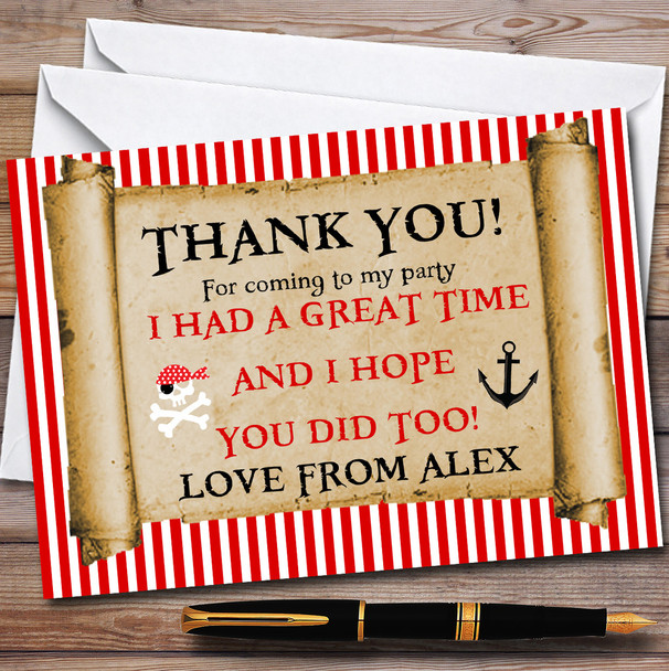 Red Stripes Pirate Scroll Party Thank You Cards