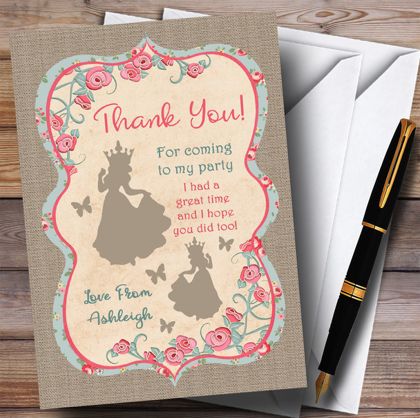 Shabby Chic Burlap Princess Party Thank You Cards