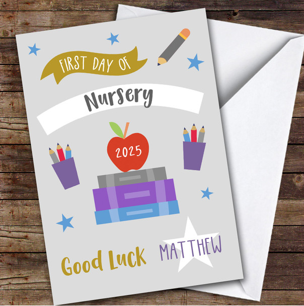Personalized First Day Of Nursery Card For Anyone Secondary Grey