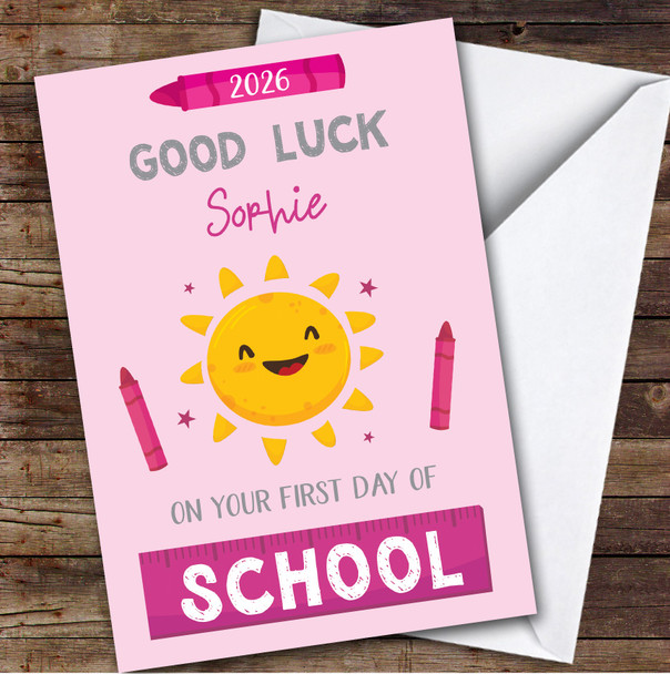 Personalized First Day Of School Card For Anyone Sun Pink Crayon