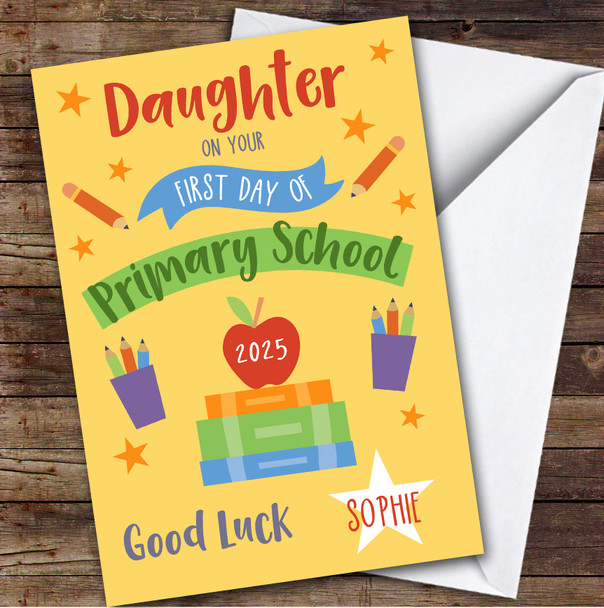 Personalized First Day Of School Card For Daughter Primary Yellow