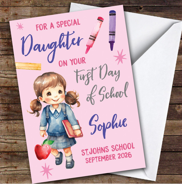 Personalized First Day Of School Card For Daughter School Card For Girl Pink