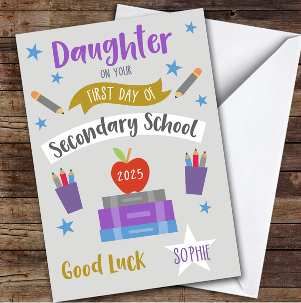Personalized First Day Of School Card For Daughter Secondary Grey