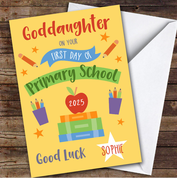 Personalized First Day Of School Card For Goddaughter Primary Yellow