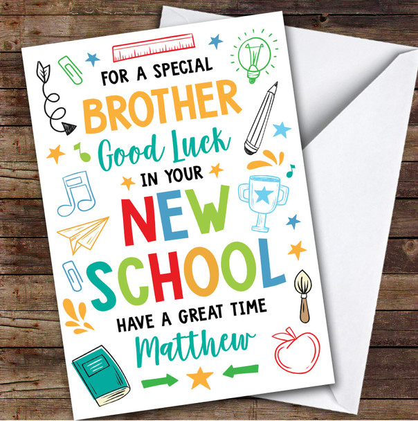 Personalized Going To New School Card For Brother Bright Doodle