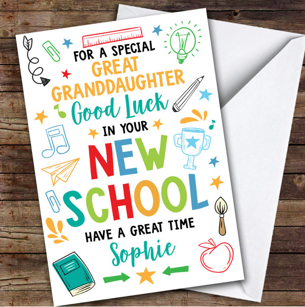 Personalized Going To New School Card For Great Granddaughter Bright Doodle