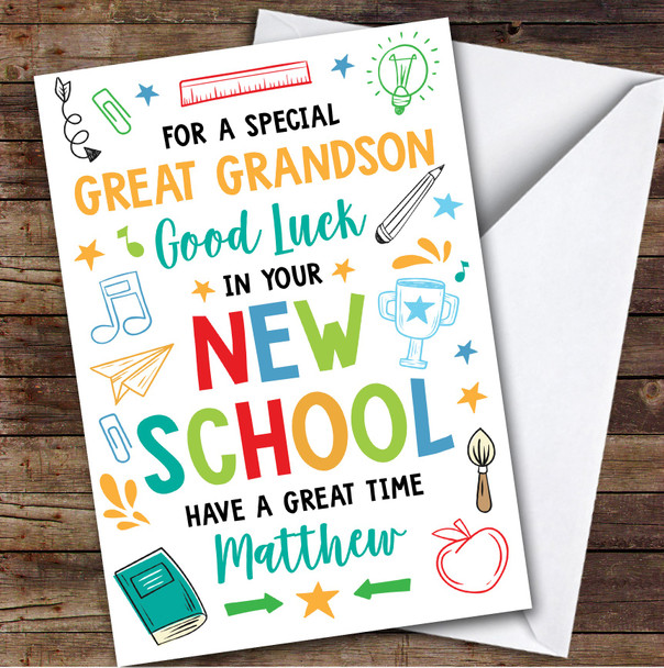 Personalized Going To New School Card For Great Grandson Bright Doodle