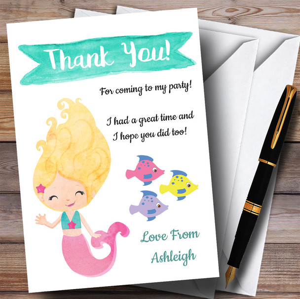 Smiling Mermaid Party Thank You Cards