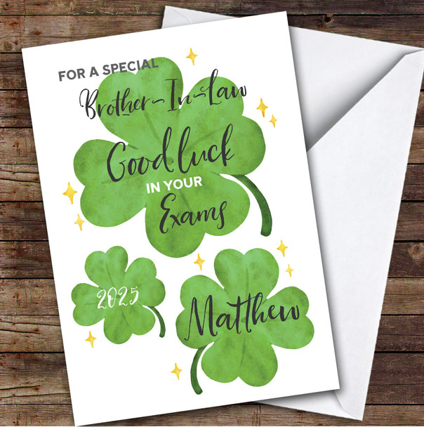 Personalized Good Luck In Exams Card For Brother-In-Law Lucky Clover