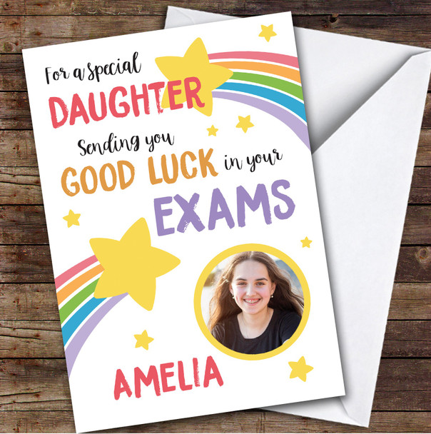 Personalized Good Luck In Exams Card For Daughter Photo Rainbow Star