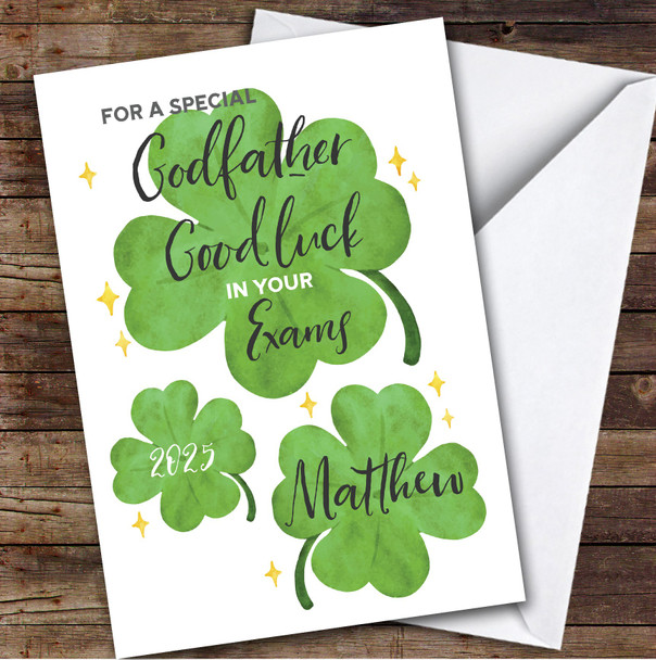 Personalized Good Luck In Exams Card For Godfather Lucky Clover