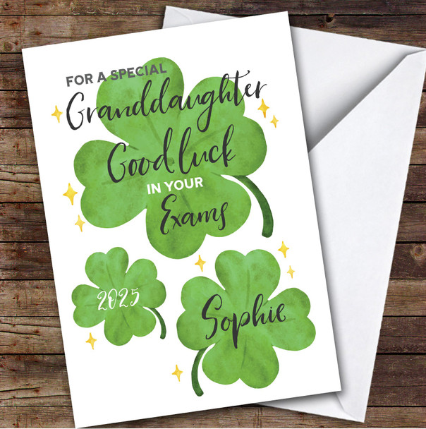 Personalized Good Luck In Exams Card For Granddaughter Lucky Clover