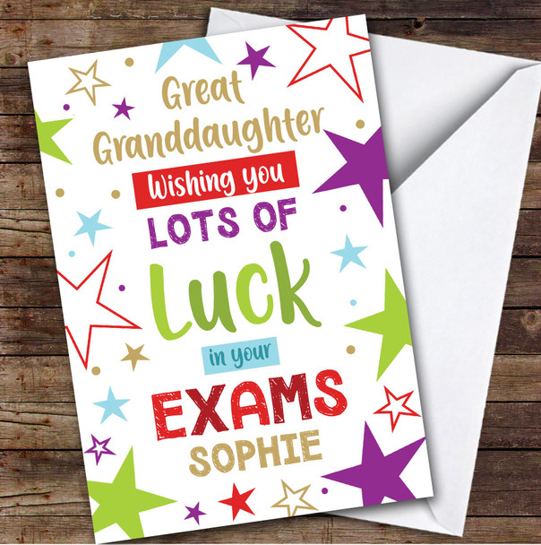 Personalized Good Luck In Exams Card For Great Granddaughter Bright Stars