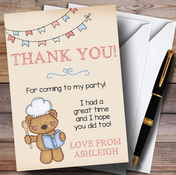 Teddy Bear Cake Baking Party Thank You Cards