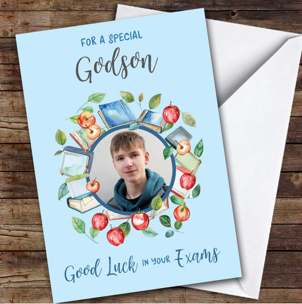 Personalized Good Luck In Your Exams Card For Godson Photo Apple Books Blue