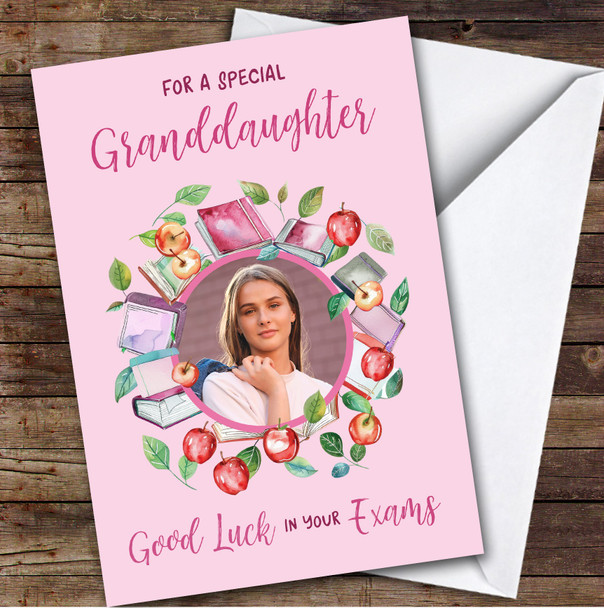 Personalized Good Luck In Your Exams Card For Granddaughter Photo Apple Pink