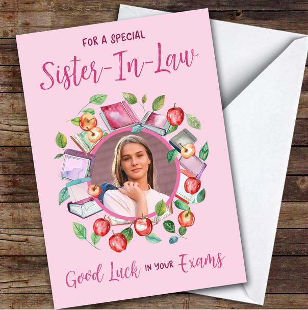 Personalized Good Luck In Your Exams Card For Sister-In-Law Photo Apple Pink