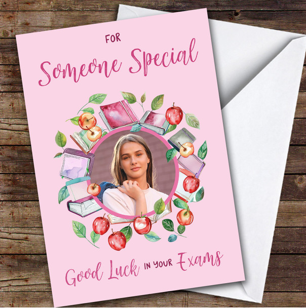 Personalized Good Luck In Your Exams Card For Someone Special Photo Apple Pink