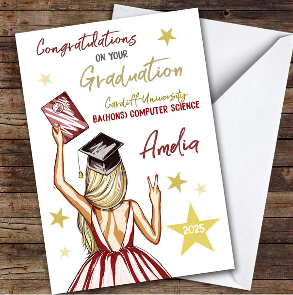 Personalized Graduation Card For Anyone Blonde Girl