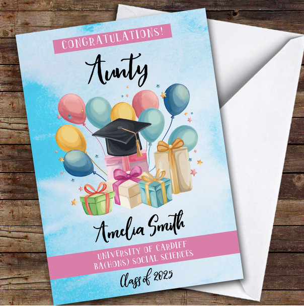 Personalized Graduation Card For Aunty Balloons Gift Blue