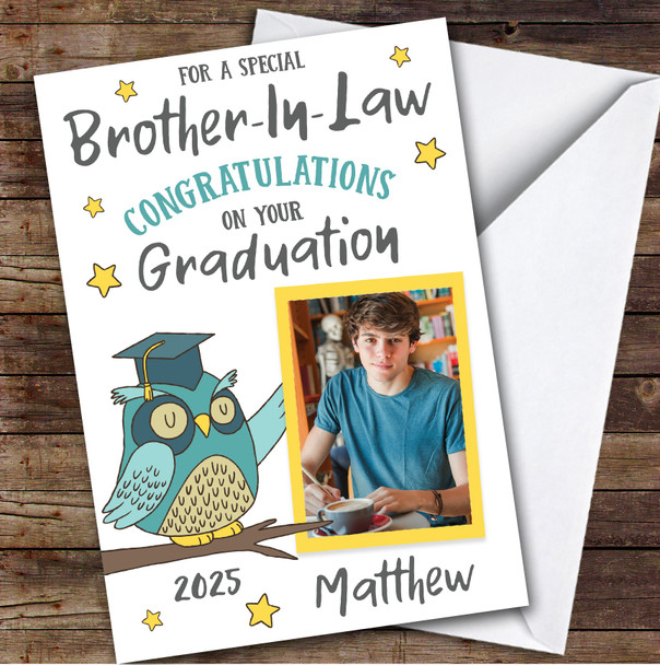 Personalized Graduation Card For Brother-In-Law Photo Green Owl