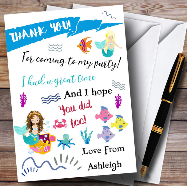 Under The Sea Mermaid Party Thank You Cards