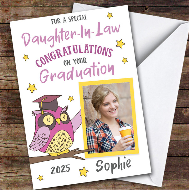 Personalized Graduation Card For Daughter-In-Law Photo Pink Owl