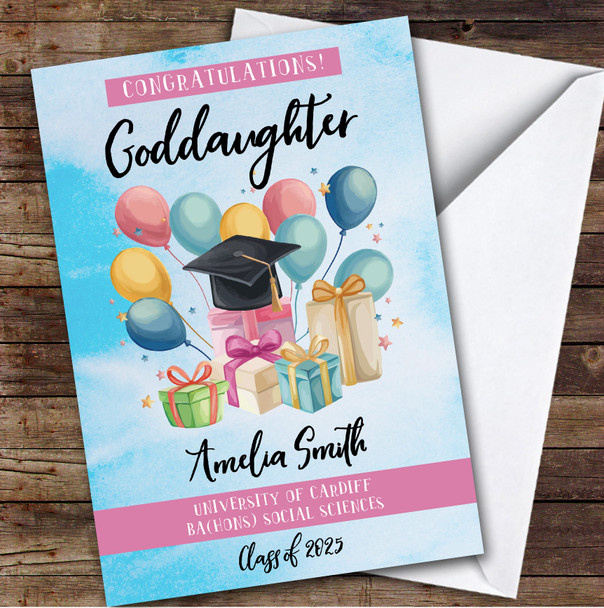 Personalized Graduation Card For Goddaughter Balloons Gift Blue