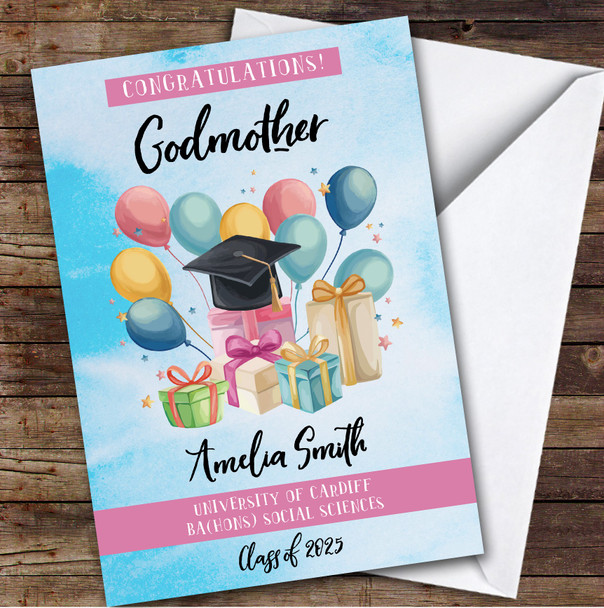 Personalized Graduation Card For Godmother Balloons Gift Blue