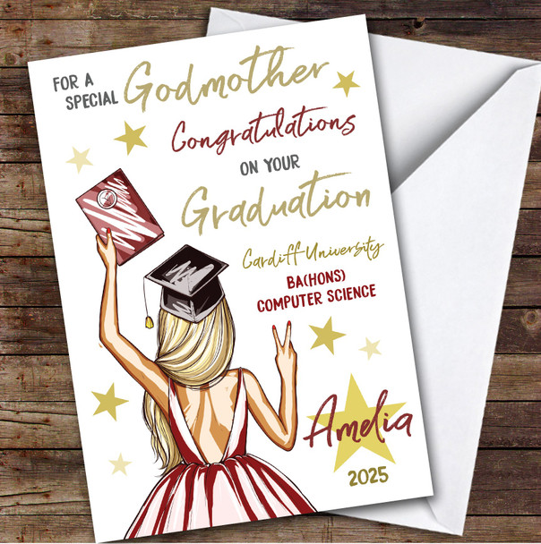 Personalized Graduation Card For Godmother Blonde Girl