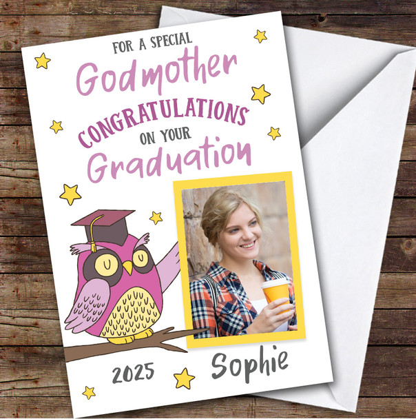 Personalized Graduation Card For Godmother Photo Pink Owl