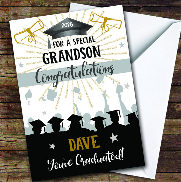 Personalized Graduation Card For Grandson Silhouette Hat