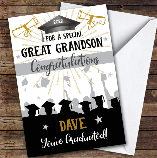 Personalized Graduation Card For Great Grandson Silhouette Hat