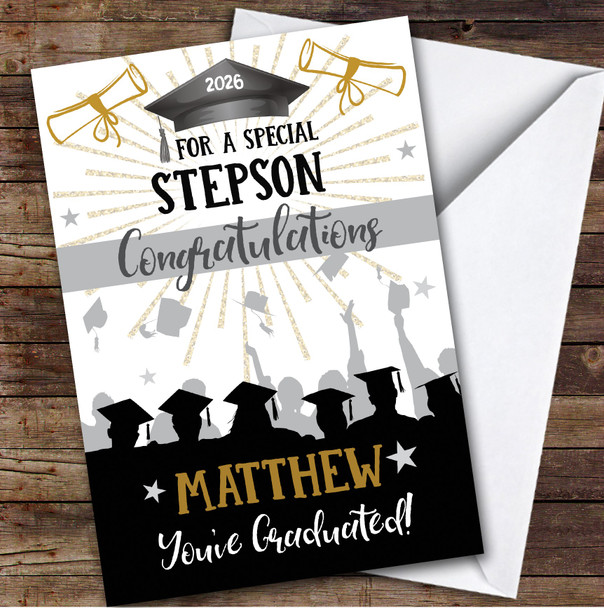 Personalized Graduation Card For Stepson Silhouette Hat