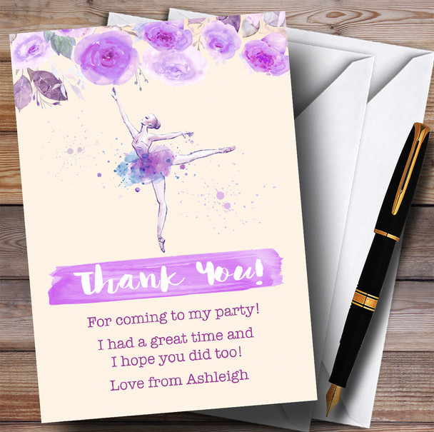 Watercolour Floral Ballerina Ballet Purple Party Thank You Cards