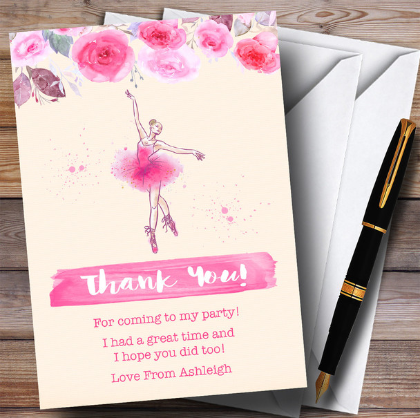 Watercolour Floral Ballerina Ballet Party Thank You Cards