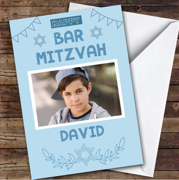 Personalized Bar Mitzvah Card For Anyone Photo Blue Star