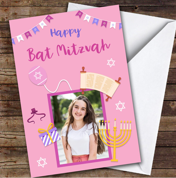 Personalized Bat Mitzvah Card For Anyone Photo Pink Balloon