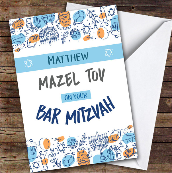 Personalized Bar Mitzvah Card For Anyone Blue Banner