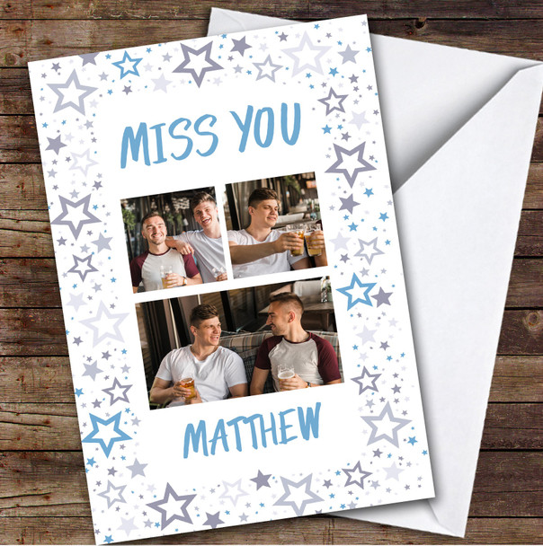 Personalized Miss You Card For Anyone Photo Blue Stars