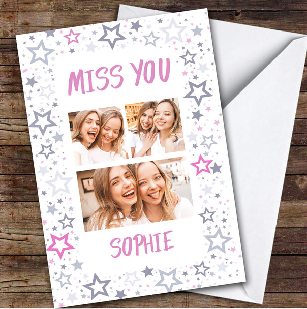 Personalized Miss You Card For Anyone Photo Pink Stars