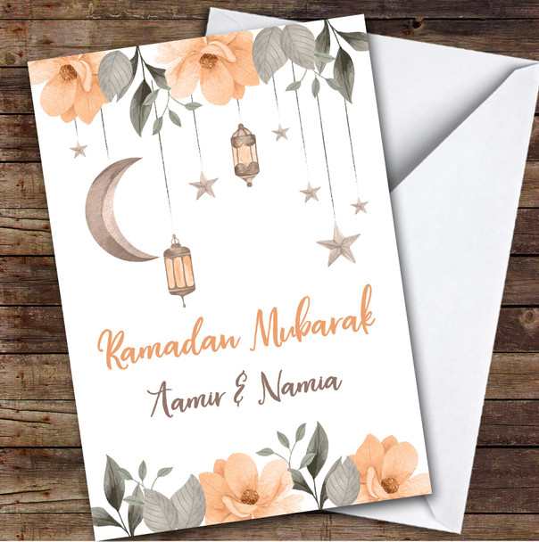 Personalized Ramadan Card For Anyone Moon Lantern Floral