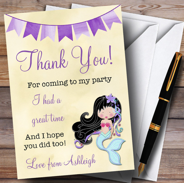 Yellow & Purple Mermaid Party Thank You Cards