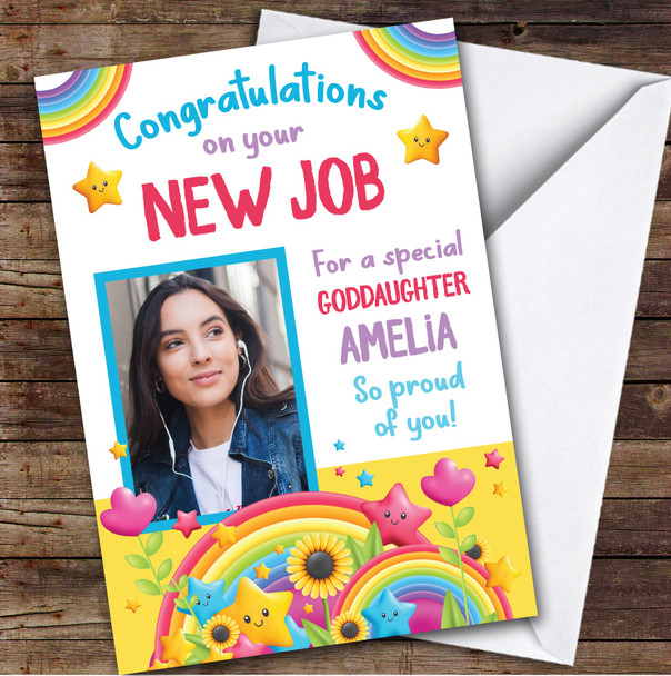 Personalized New Job Card For Goddaughter Photo Rainbow