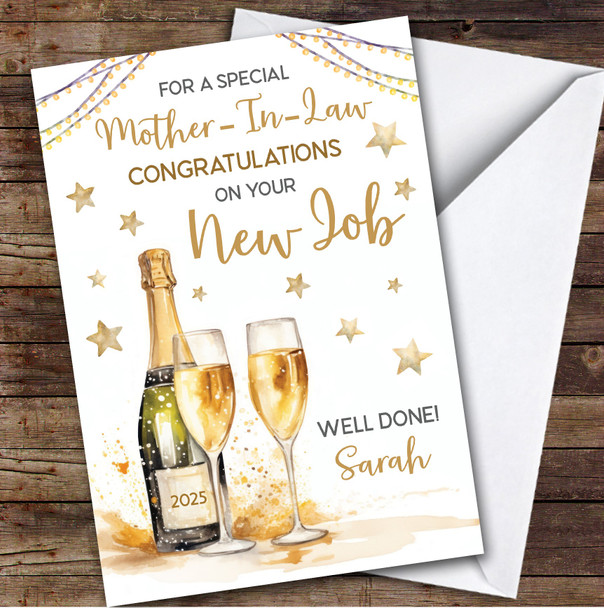 Personalized New Job Card For Mother-In-Law Champagne Flute Gold