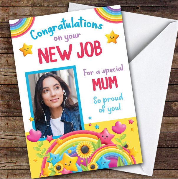 Personalized New Job Card For Mum Photo Rainbow